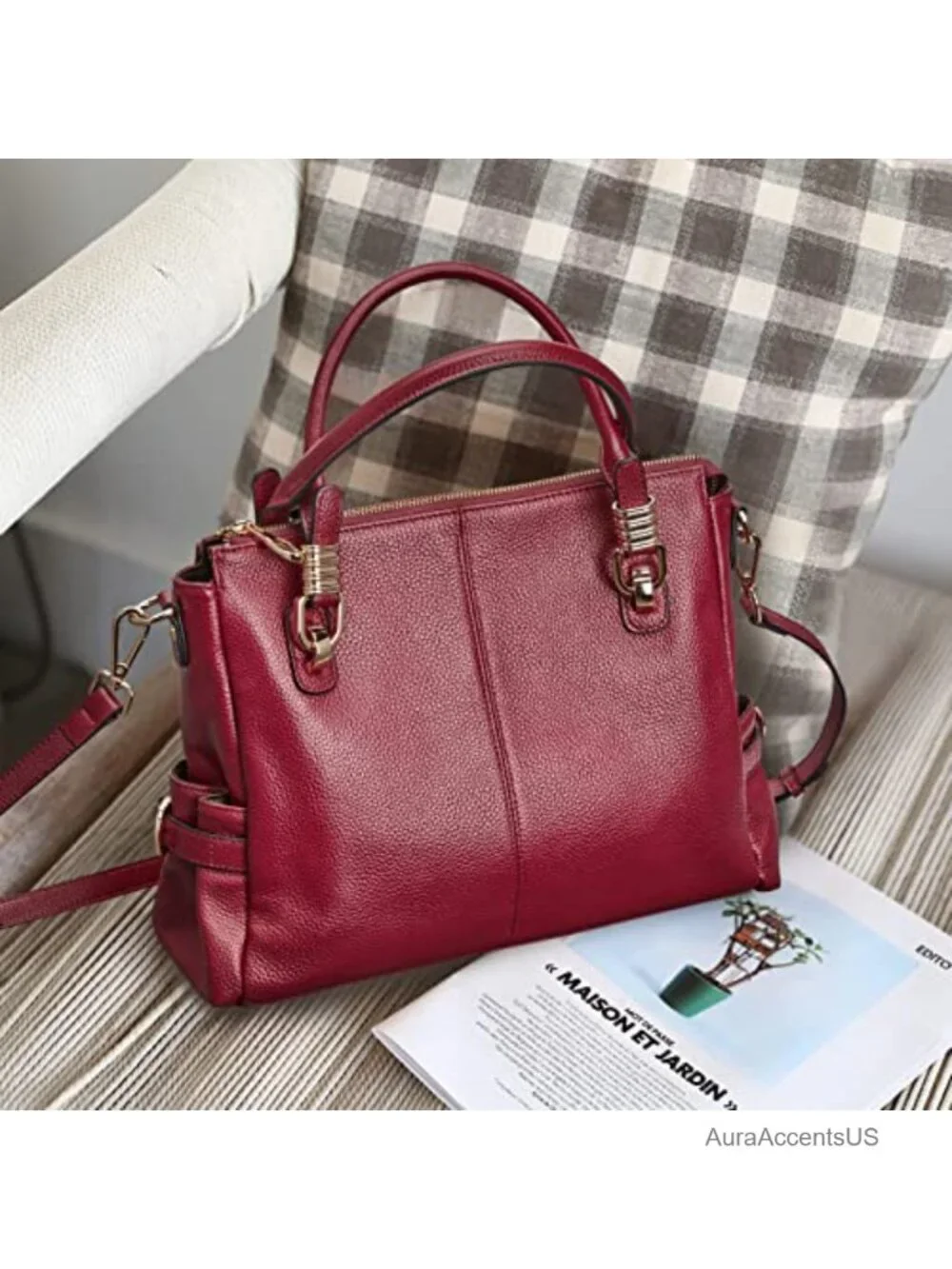 Top Grain Pebbled Cowhide Leather Satchel Tote Shoulder Bag Crossbody Purse